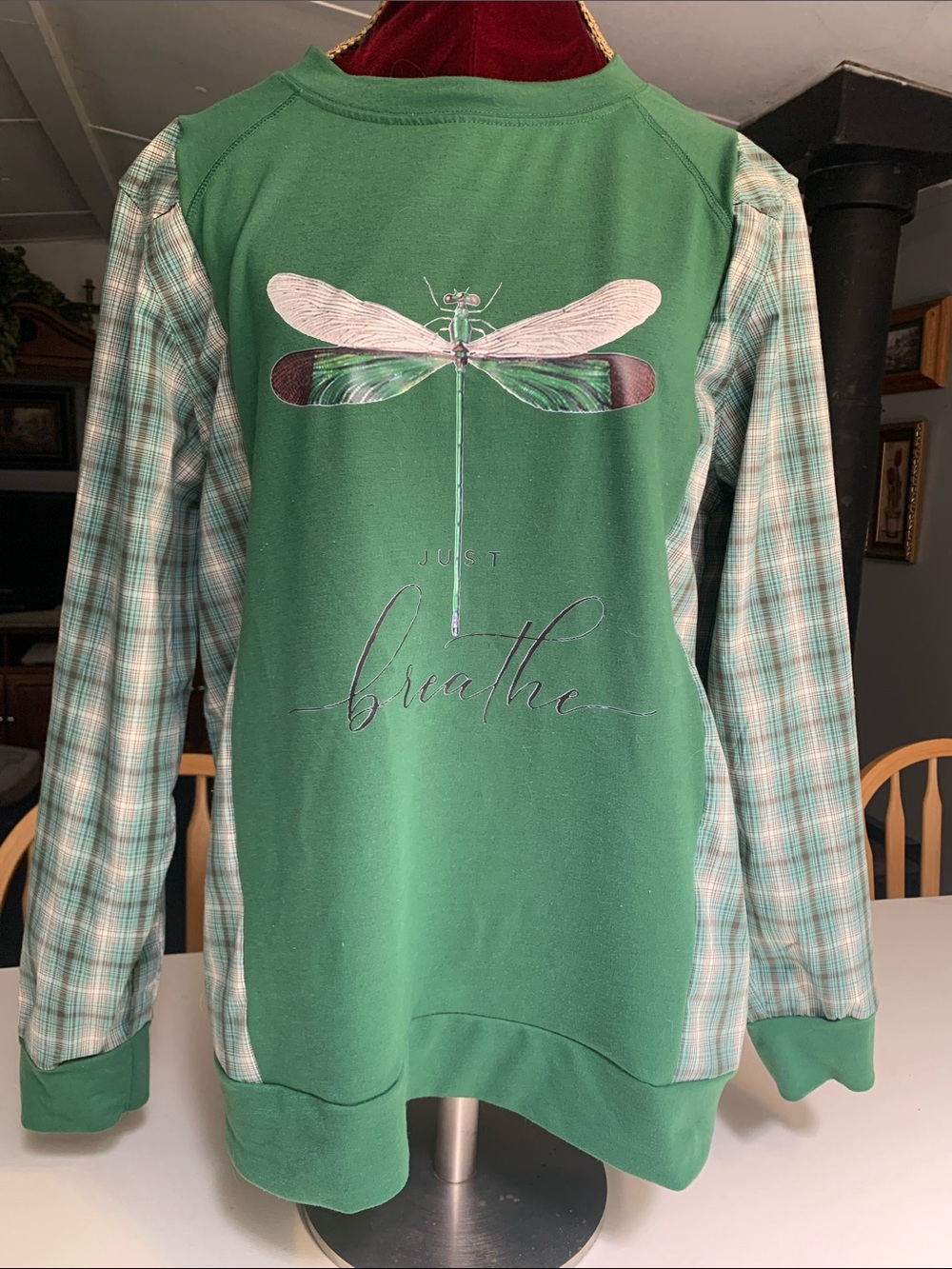 Upcycled “Just Breathe” Graphic Sweatshirt  with matching long sleeves.